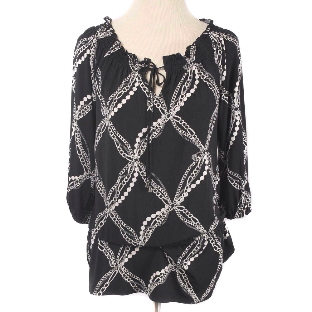 WHITE HOUSE BLACK MARKET Black & White Chain Print Peplum Blouse NWT